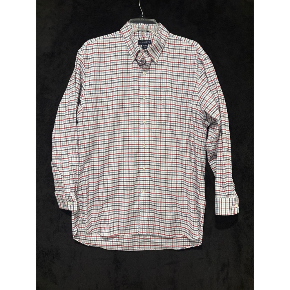 Lands' End Tailored Fit Plaid Button Down Long Sleeve Shirt 17-33